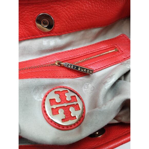 Tory Burch Amanda Red Leather Logo Pockets Satchel Shoulder Bag Purse - Picture 15 of 16